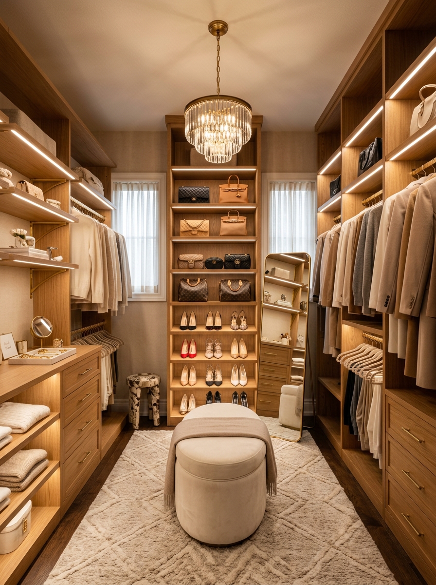 Boutique-Inspired Closet with Open Display Shelving