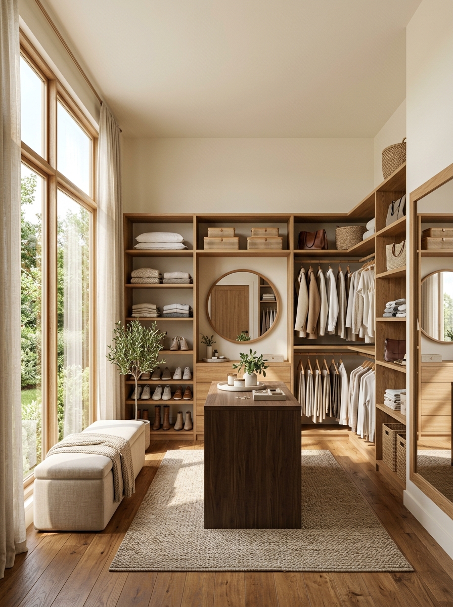 Warm Wood Closet with Large Windows and Natural Light