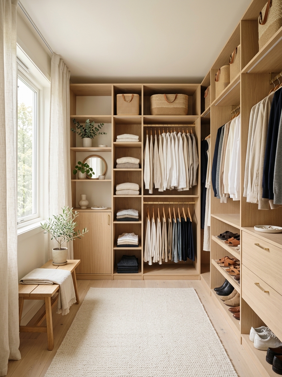 Scandinavian-Inspired Closet with Pale Wood Tones