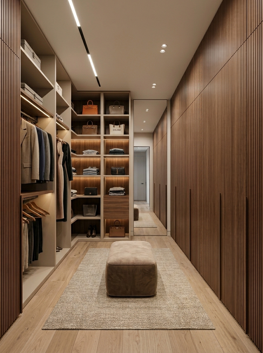 Modern Closet With Hidden Shoe Wall Storage