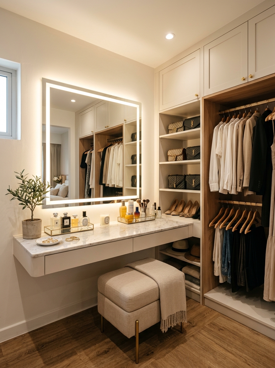 Compact Closet with Built-In Vanity Corner