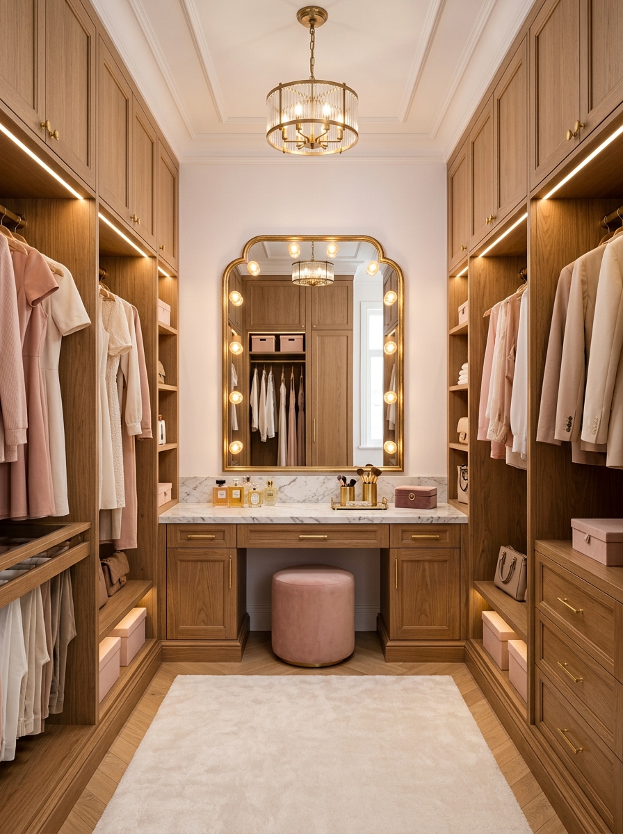 Feminine Closet with Built-In Vanity Center