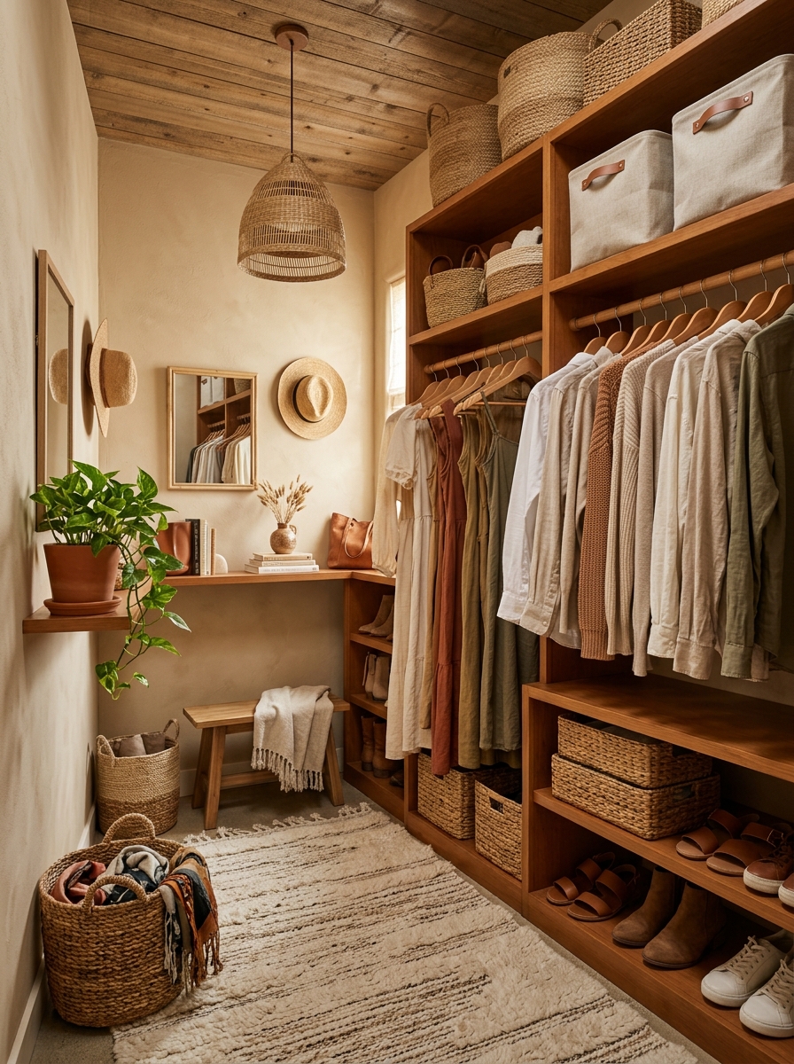 Warm Earth-Tone Closet with Organic Textures