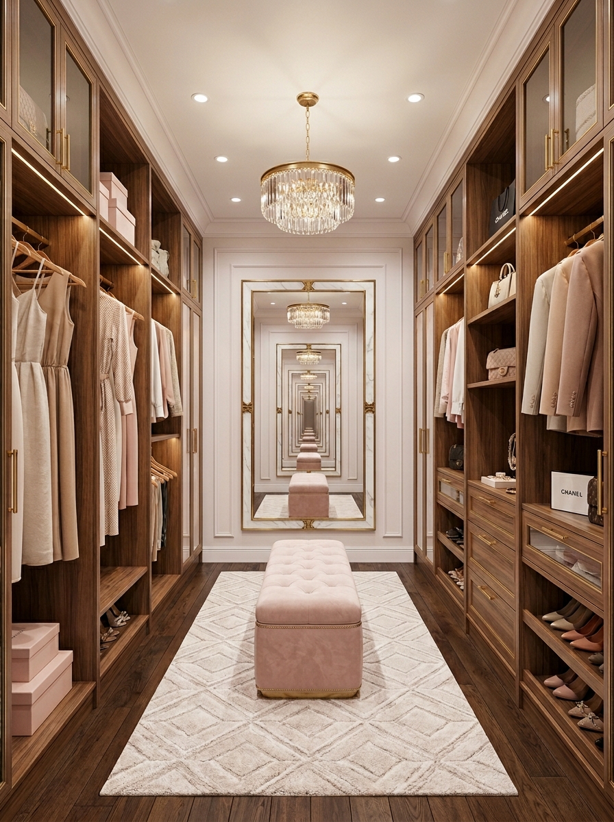 Feminine Closet with Statement Mirror Axis