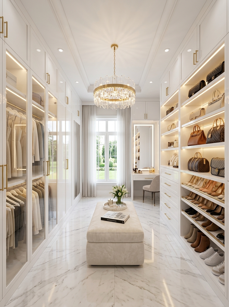 Luxury White Closet With Floor-To-Ceiling Storage