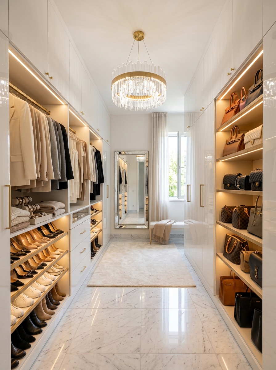 Luxury White Closet With Floor-To-Ceiling Storage