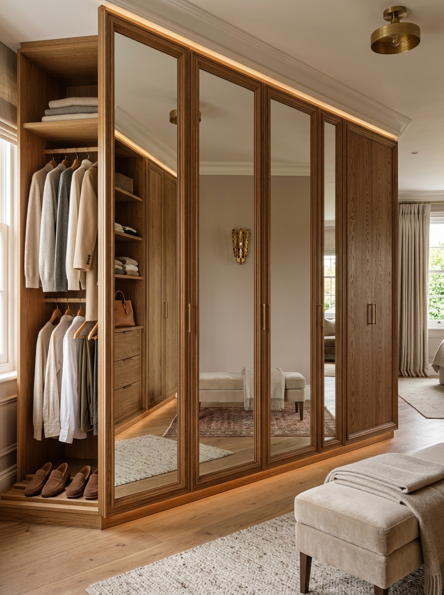 Luxury Closet with Mirror Panel Integration
