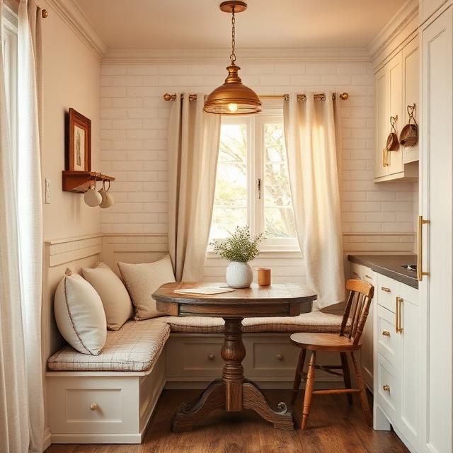 Cozy Apartment Farmhouse Kitchen with a Breakfast Nook