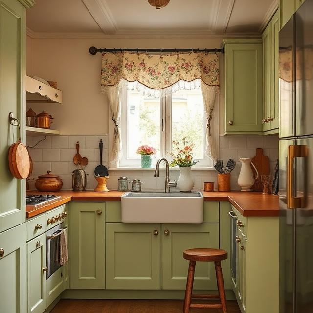 Vintage Green Cottage Kitchen with Antique Brass Details