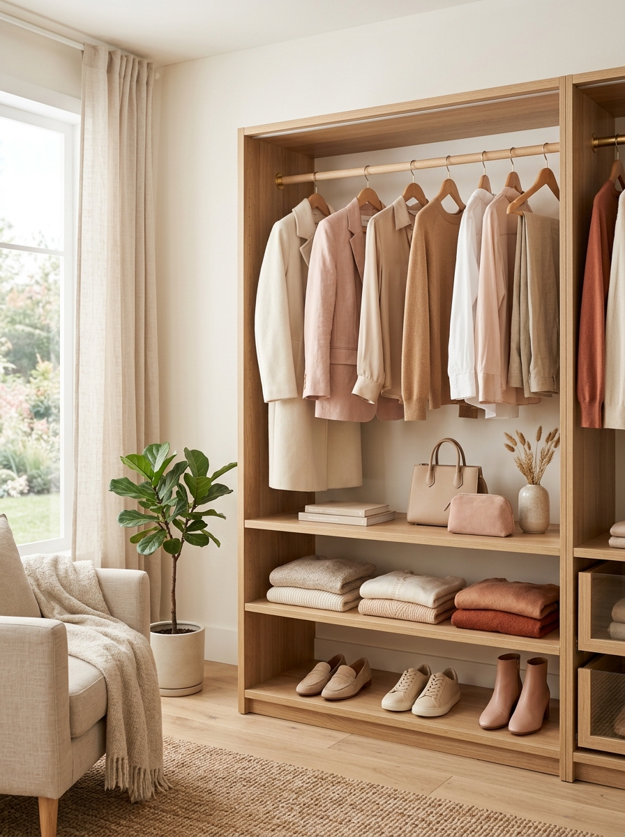 Open Capsule Wardrobe Closet with Curated Pieces