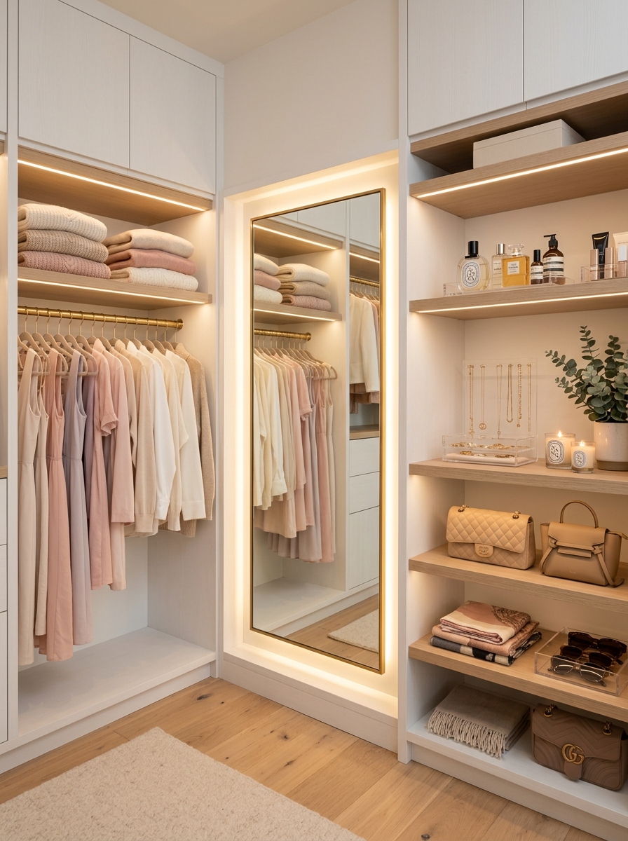 Soft LED Lighting for a Luxury Walk-In Closet Feel