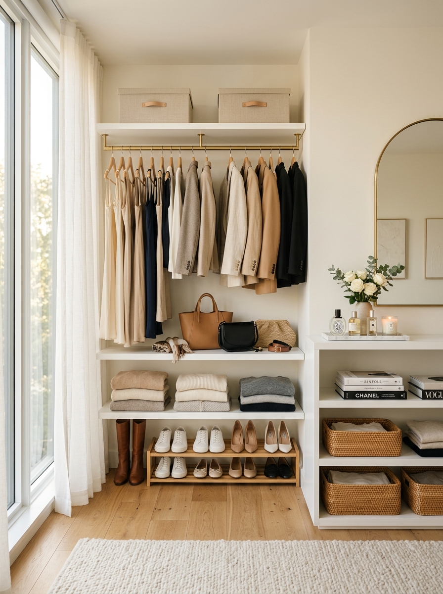 Boutique-Inspired Open Closet with Soft Feminine Styling